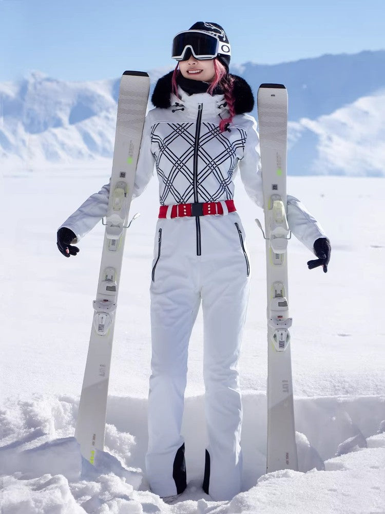 DOOK SNOW Women One-Piece Ski Suit White Full Body