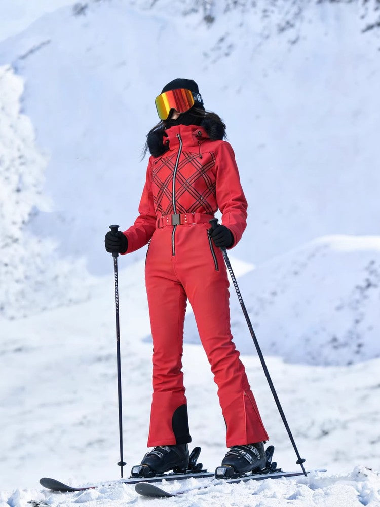 DOOK SNOW Women One-Piece Ski Suit Red Full Body
