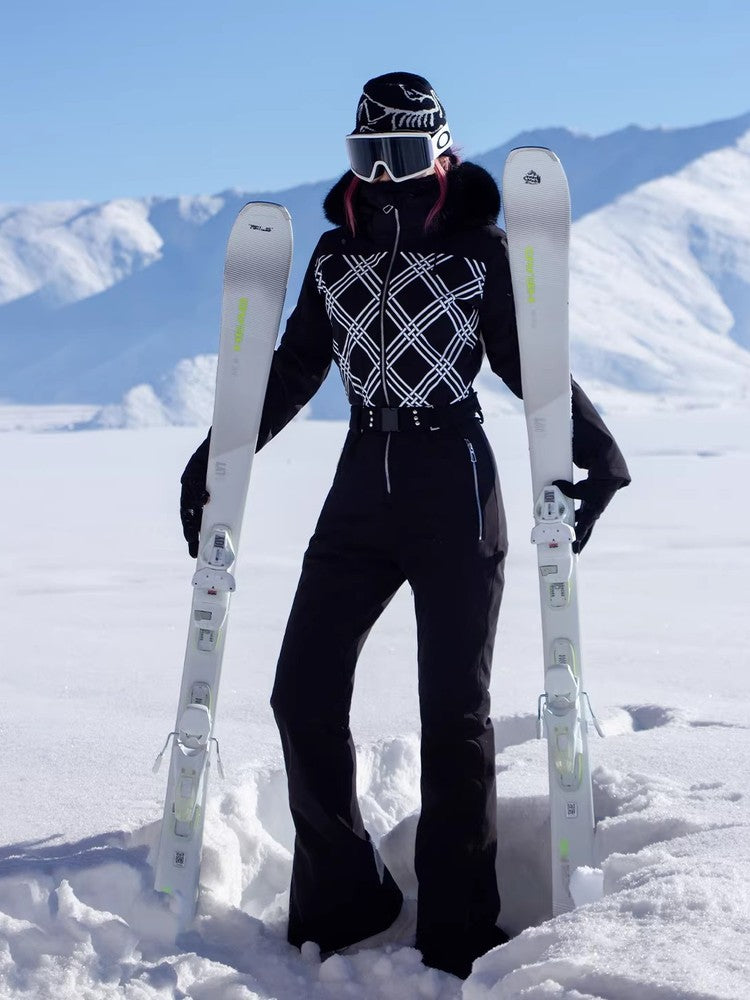 DOOK SNOW Women One-Piece Ski Suit Black Full Body